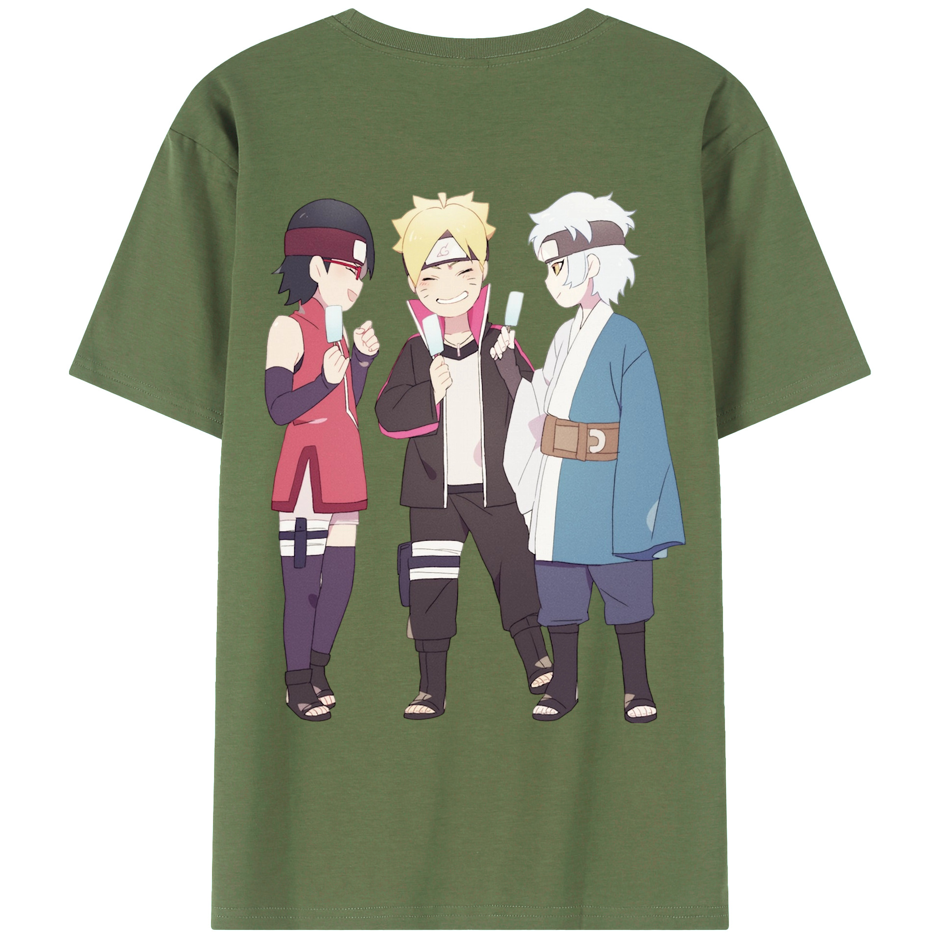 （画像用） NARUTO -ナルト- うちは サラダ Uchiha Sarada 綿100％ メンズ半袖Tシャツ（バックプリント） 通気性